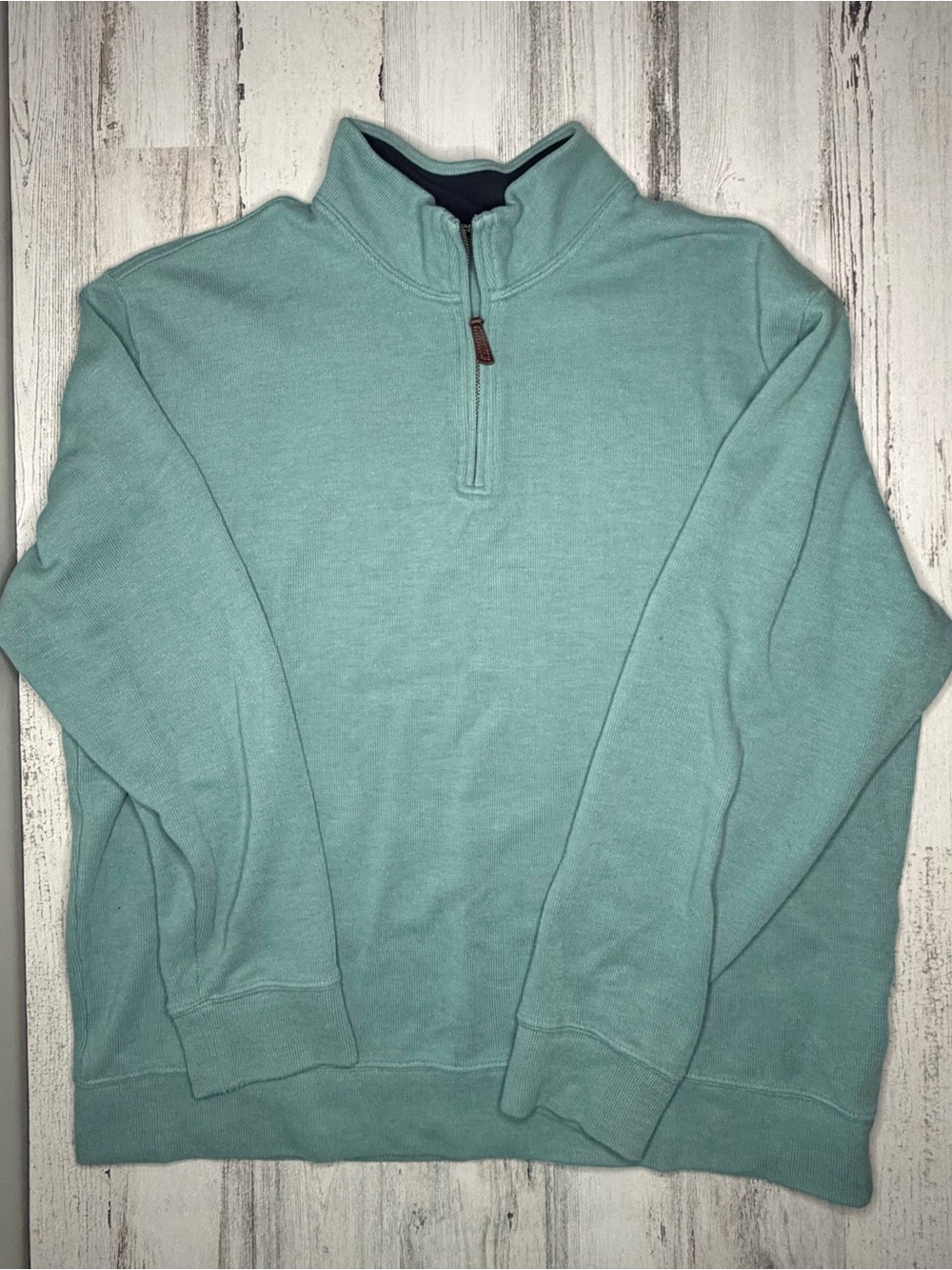 Lands’ End Bedford Rib Quarter Zip Sweater Men’s XL 46-48 Green Navy Pullover